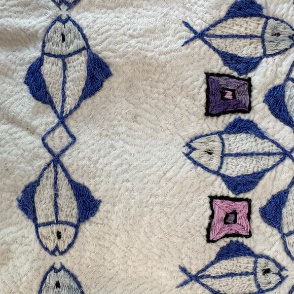 Vintage Cross Stitch Embroidered Fish Pillow Case Square 15X15" Handmade Beach - Picture 4 of 8
